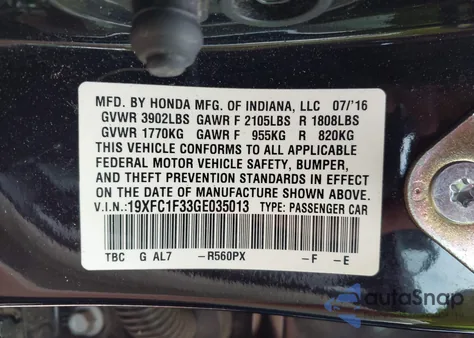 2016 Honda Civic Ex-T z USA, uszkodzony, nr VIN 19XFC1F33GE035013